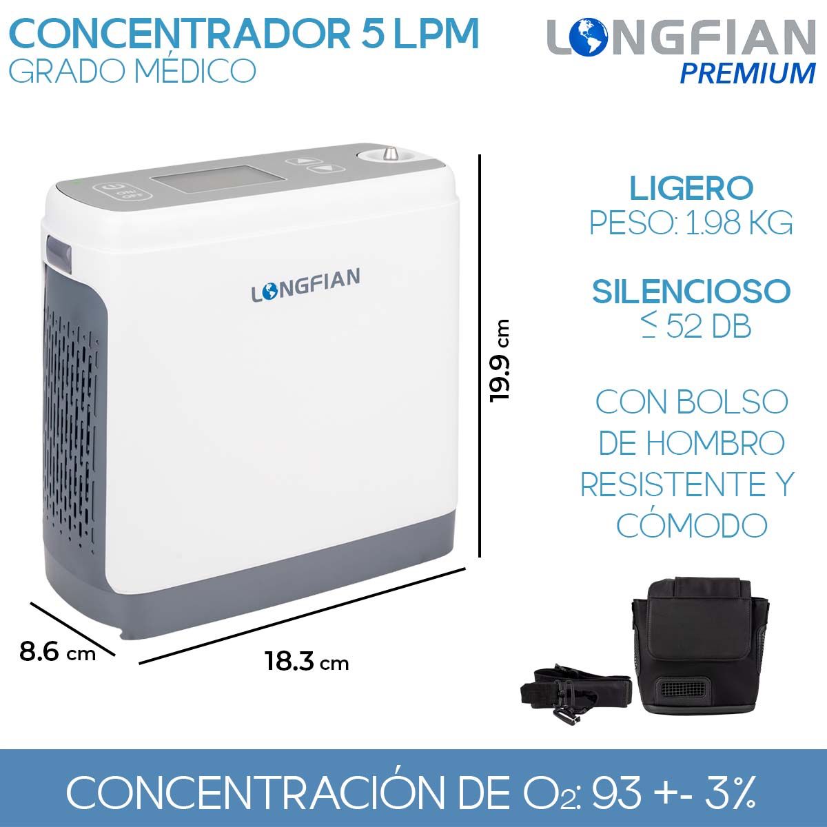 Detalle del control de flujo del Concentrador de Oxígeno Longfian 5L