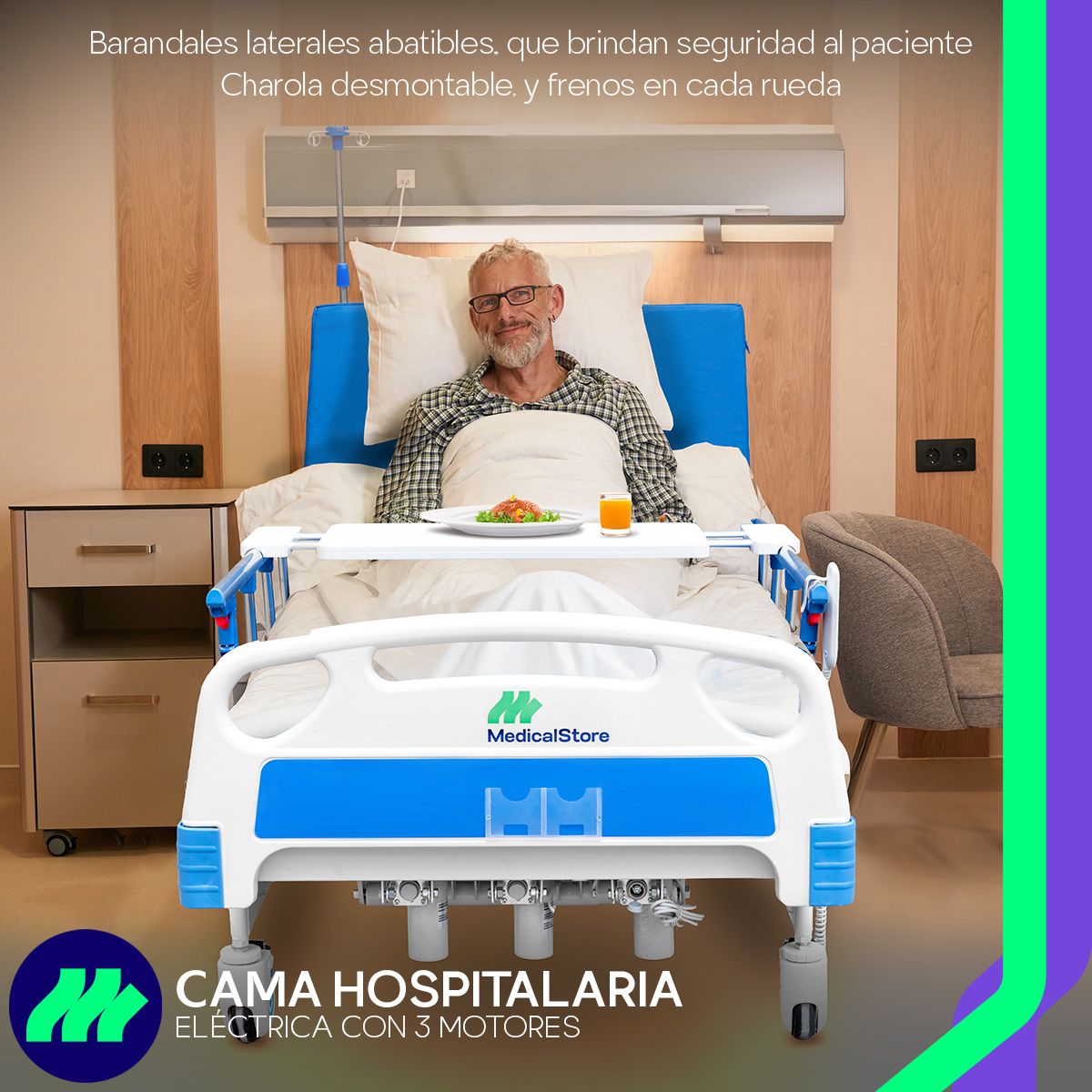 Cama Hospitalaria Eléctrica Multiposiciones Con Colchon