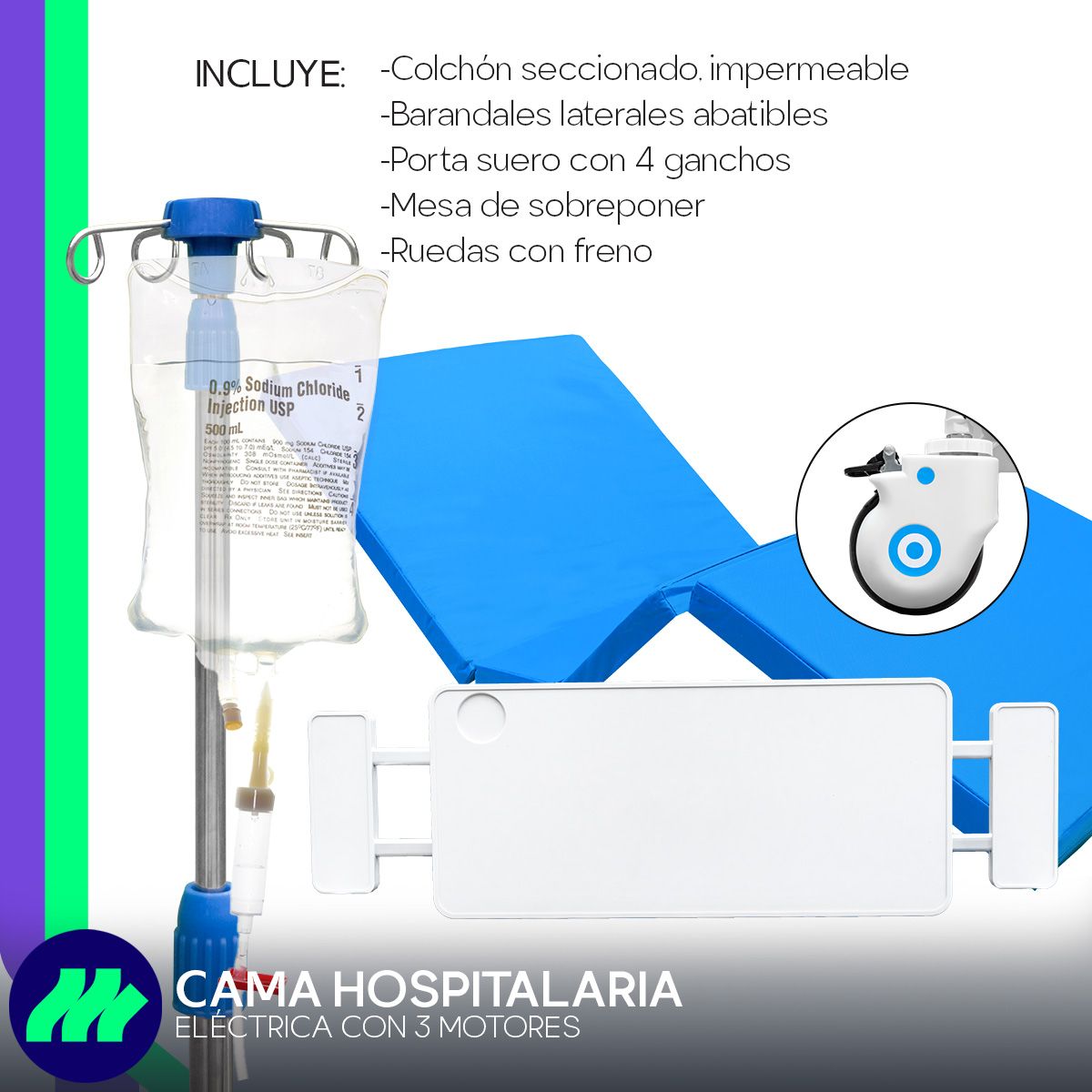 Cama Hospitalaria Eléctrica Multiposiciones Con Colchon