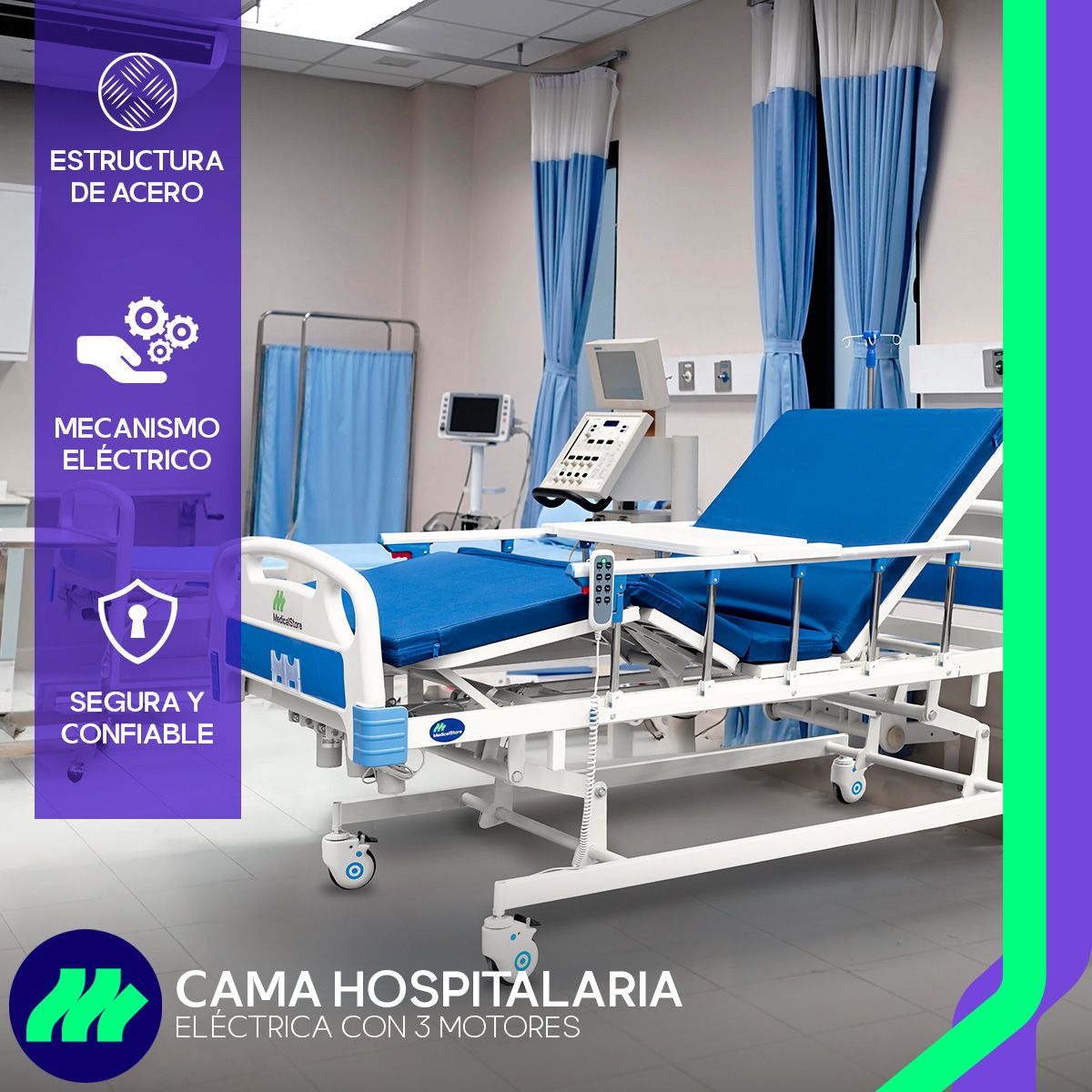 Cama Hospitalaria Eléctrica Multiposiciones Con Colchon
