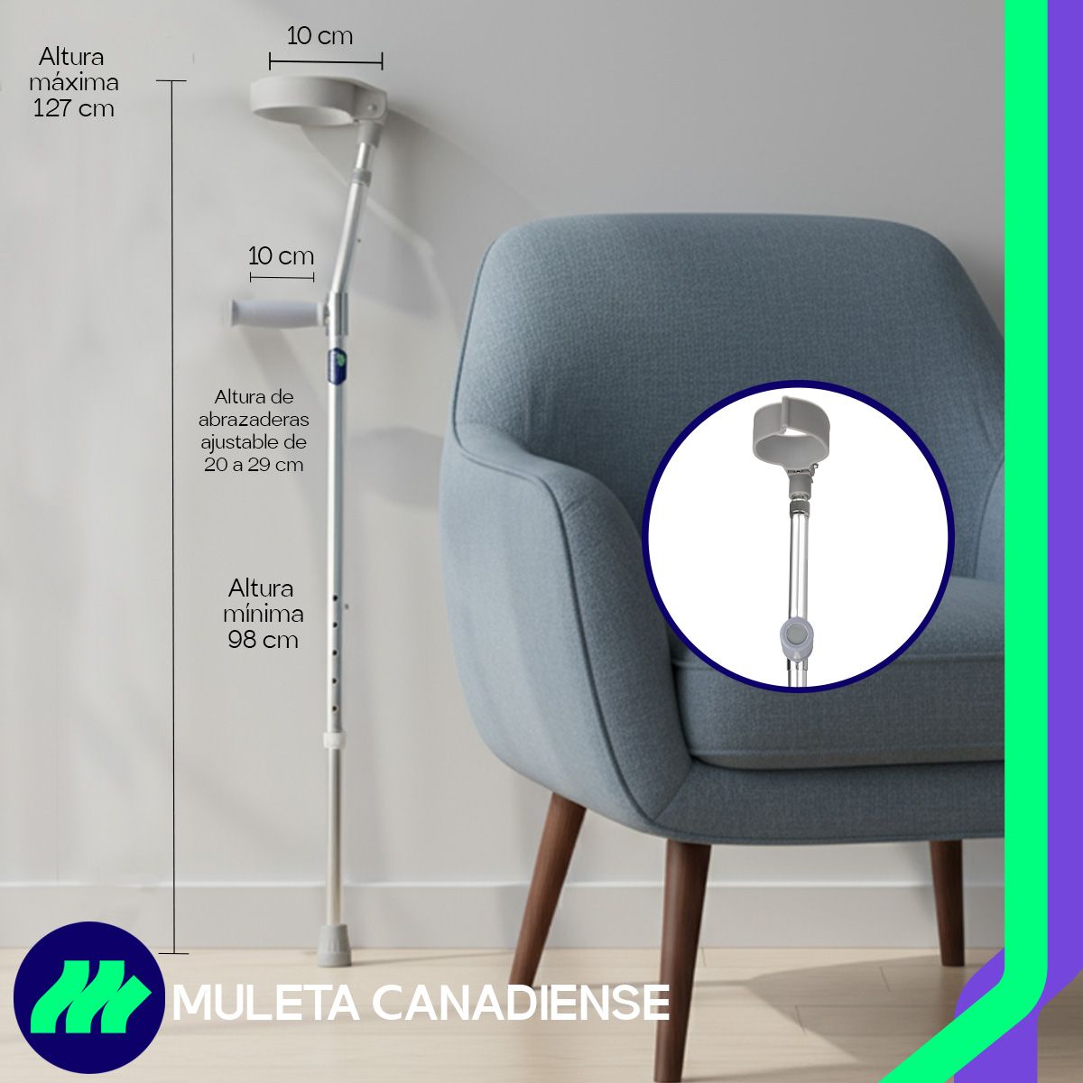 Puño ergonómico diseñado para brindar un agarre cómodo y seguro durante el uso diario.