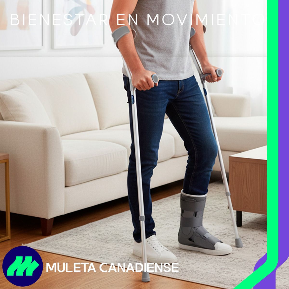 Vista lateral mostrando el diseño equilibrado para apoyo parcial del peso corporal.