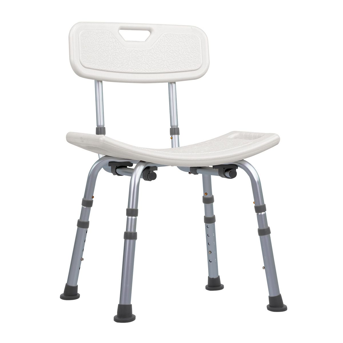 Silla ducha baño ajustable con estructura de aluminio resistente y asiento texturizado para máxima seguridad y confort durante la ducha.