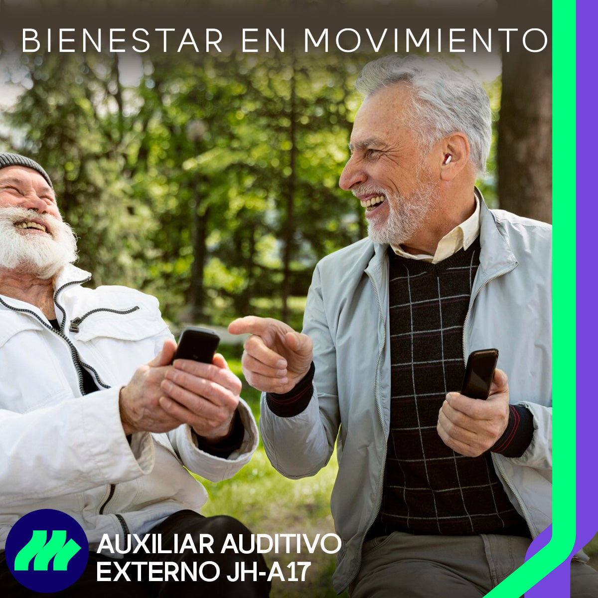 Vista del audífono colocado detrás de la oreja, diseño ergonómico y discreto.