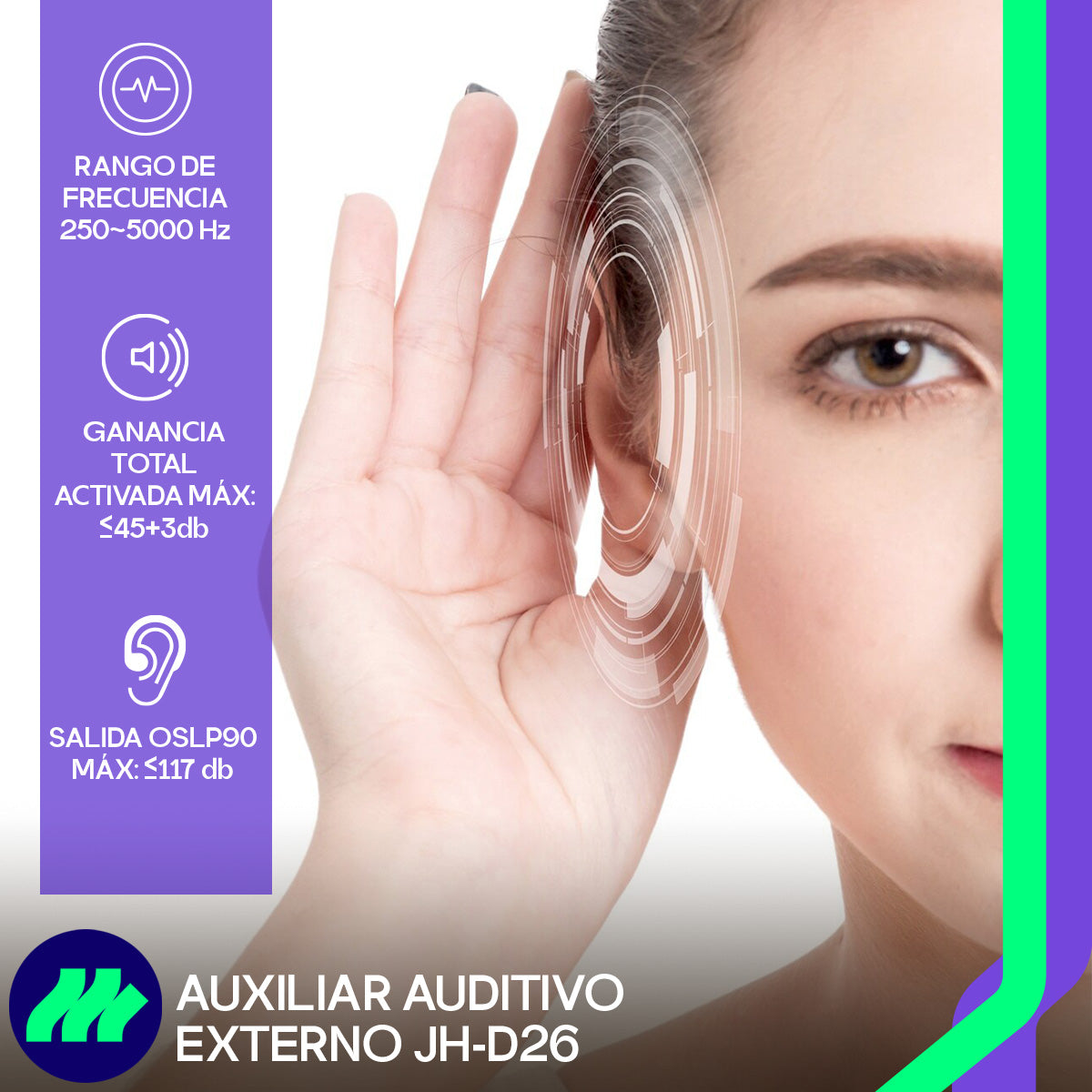 Audífono con gomas de repuesto – Incluye múltiples tamaños de gomas para un ajuste personalizado y máximo confort durante su uso prolongado.