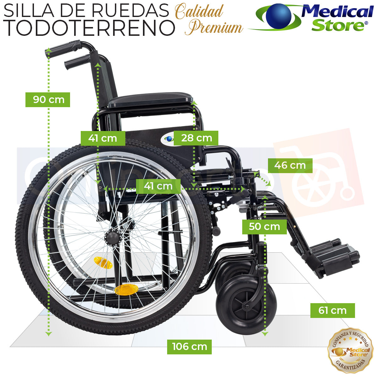 Silla de ruedas manual plegable ligera y compacta, fácil de transportar y almacenar gracias a su diseño plegable y desmontable.