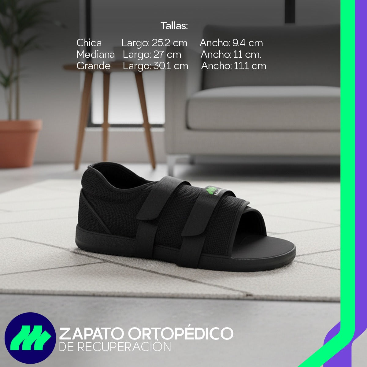 Zapato Ortopédico Recuperación Punta Redonda Antideslizante