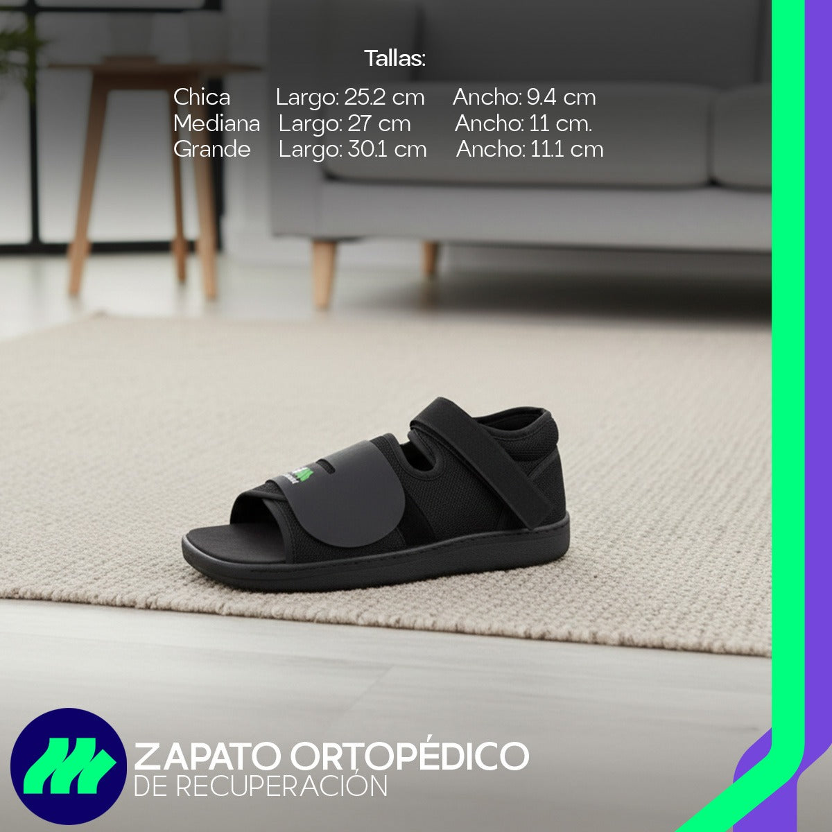 Zapato Ortopedico Recuperacion Punta Cuadrada Antideslizante