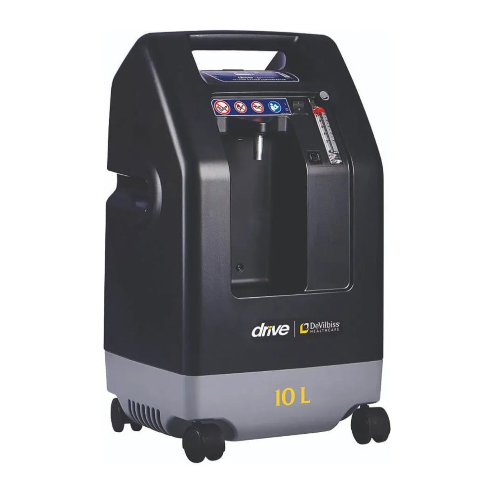 Concentrador de Oxígeno 10L DeVilbiss 1025DS con diseño compacto y resistente, ideal para uso médico adulto y pediátrico.