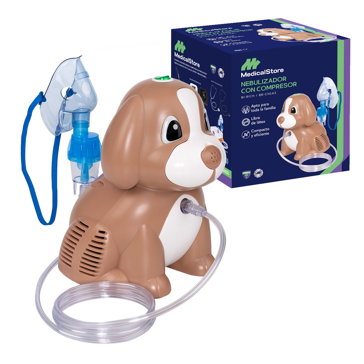 Nebulizador portátil silencioso Bi-Rich con diseño de perrito, ideal para aerosolterapia en niños y adultos, libre de látex y fácil de usar en casa.