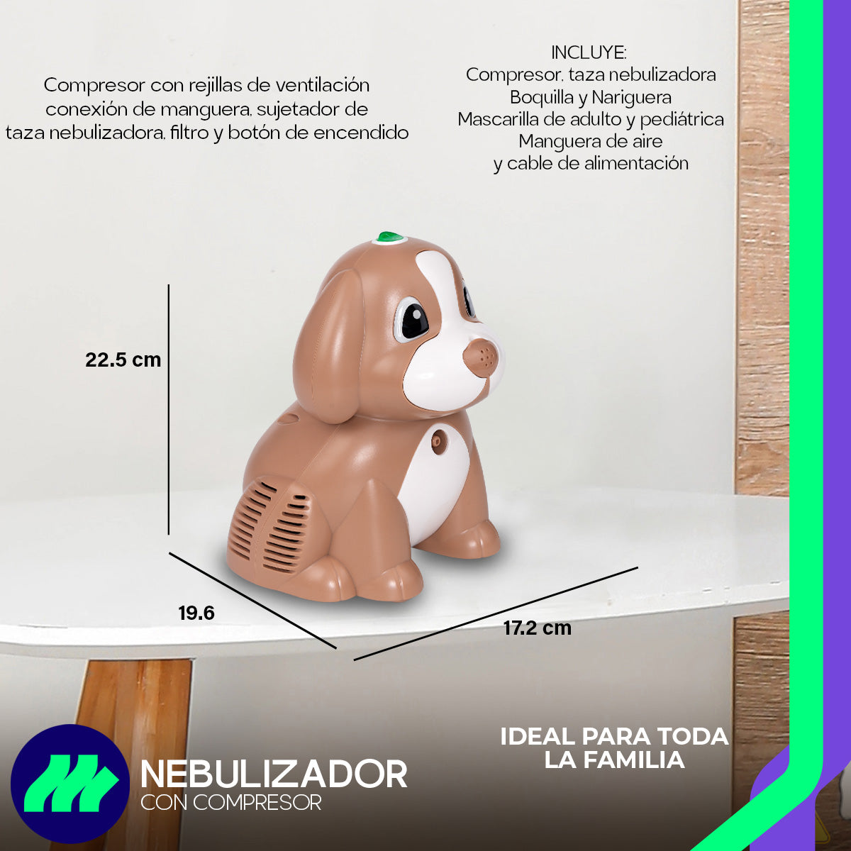 Control de un solo botón del nebulizador portátil Bi-Rich, operación simple y rápida para sesiones de aerosolterapia eficientes en cualquier lugar.