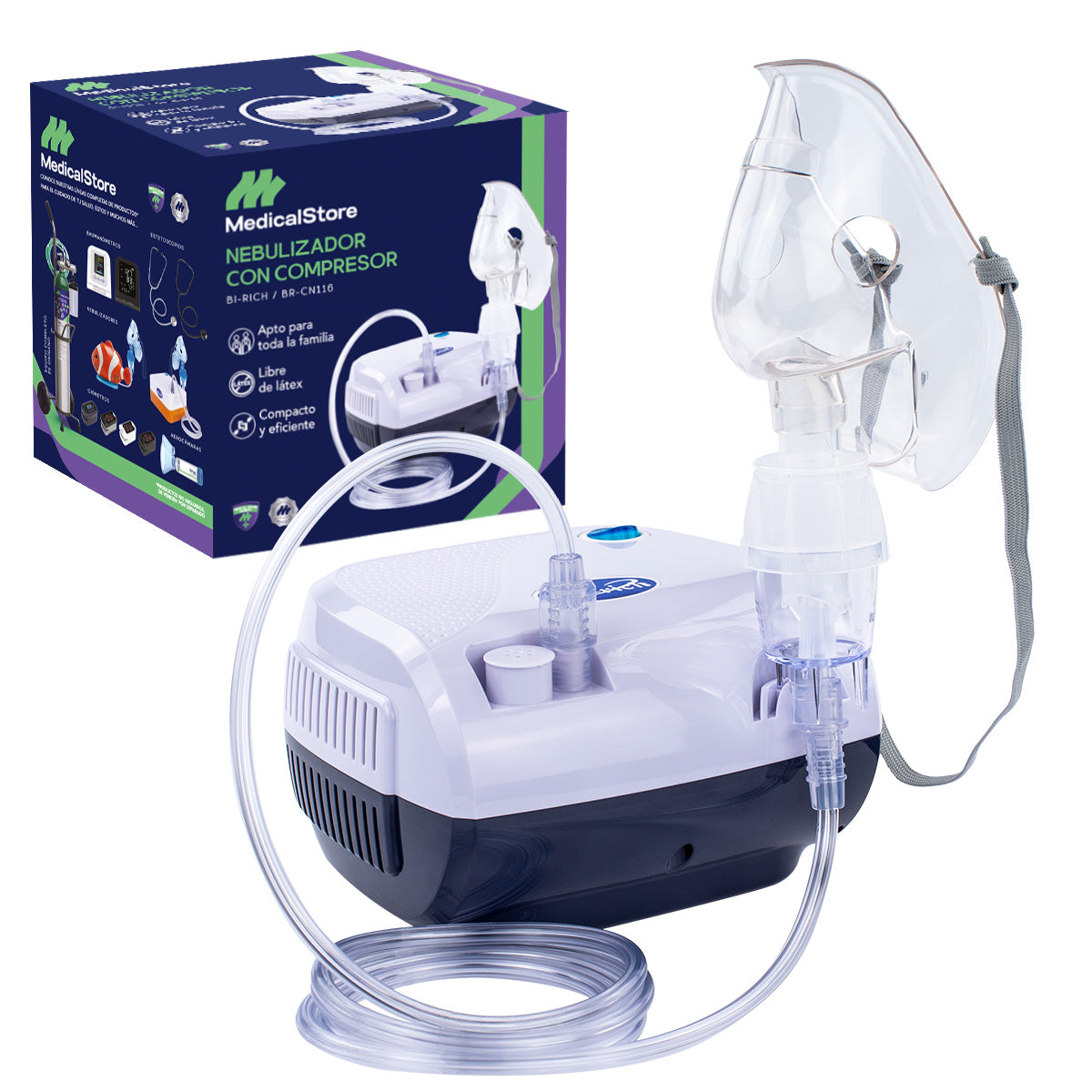 Nebulizador Médico Portátil Azul para Adulto e Infantil con diseño compacto y silencioso, ideal para sesiones de aerosolterapia en casa.