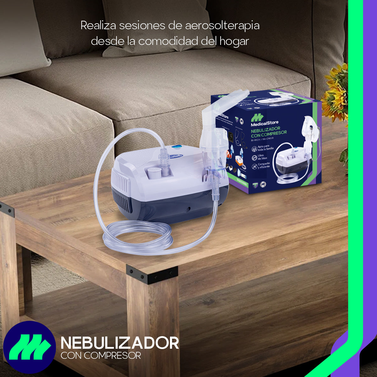 Detalle del compresor del Nebulizador Médico Portátil Azul para Adulto e Infantil, garantizando una nebulización eficiente y segura.