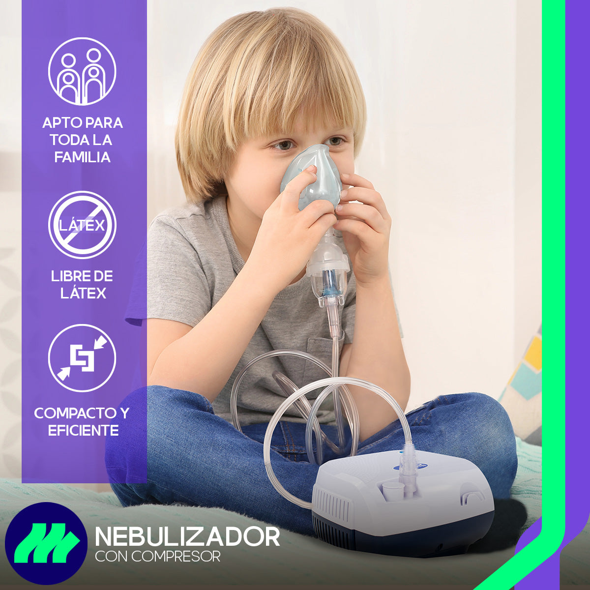 Vista superior del Nebulizador Médico Portátil Azul para Adulto e Infantil mostrando su diseño ligero y fácil de transportar.
