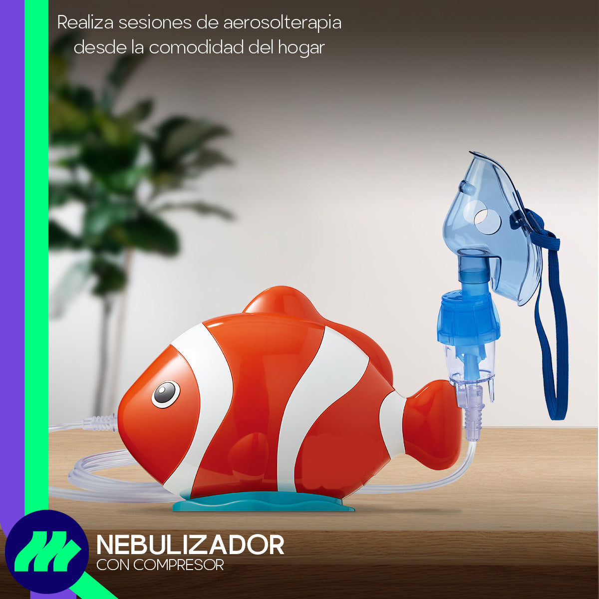 Nebulizador Médico Portátil Silencioso Adulto e Infantil Pez, incluye mascarillas para adultos y niños, uso familiar seguro.