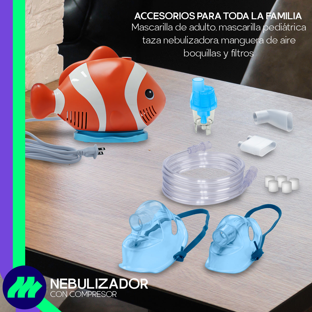 Nebulizador Médico Portátil Silencioso Adulto e Infantil Pez, mostrando la taza nebulizadora para aerosolterapia eficaz.