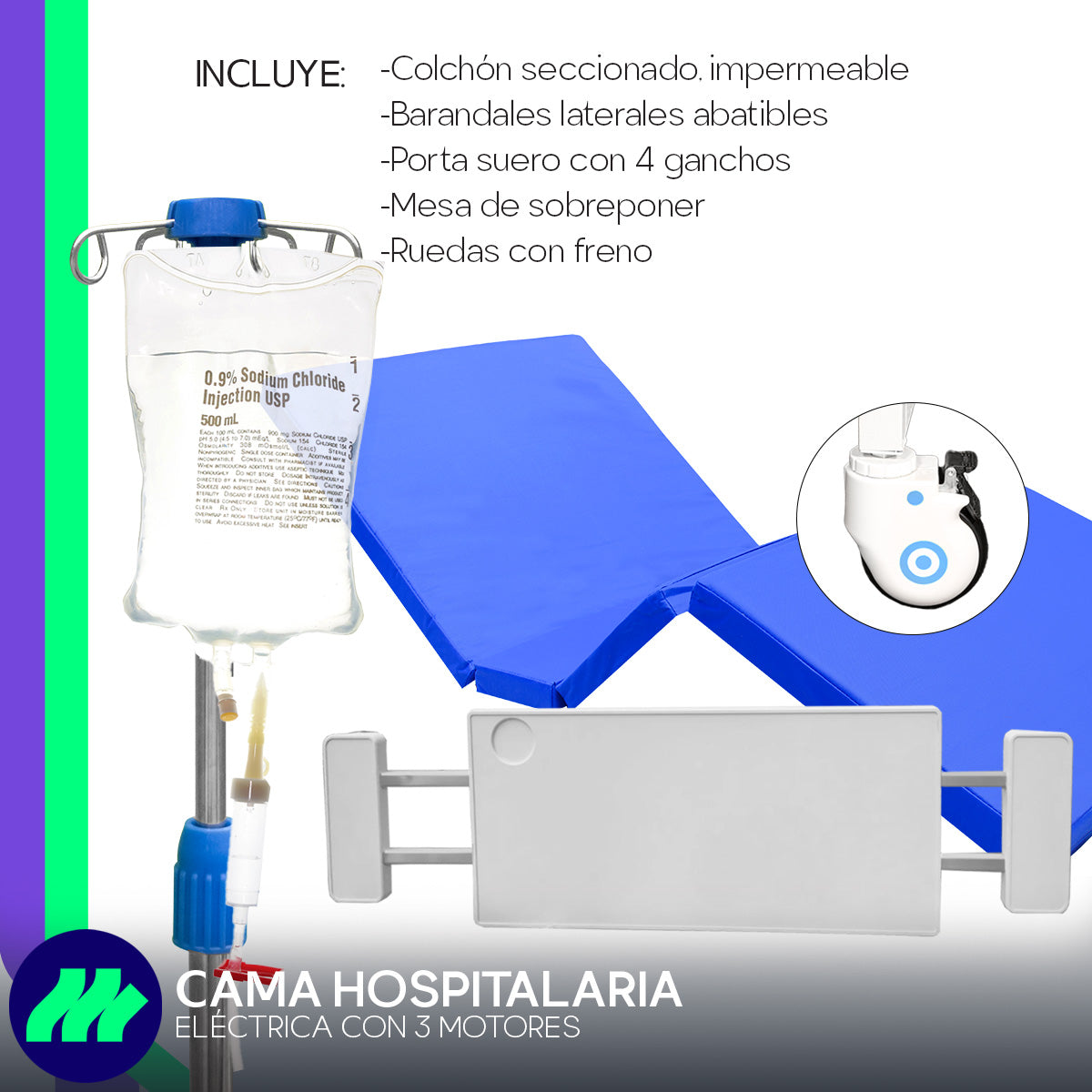 Control alámbrico con 8 funciones de la Cama Hospitalaria Eléctrica