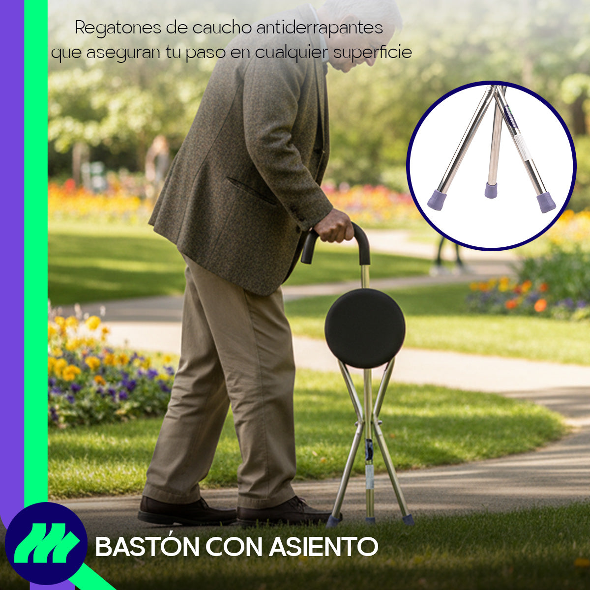 Bastón Silla Asiento Plegable Ajustable Portátil Aluminio Ligero