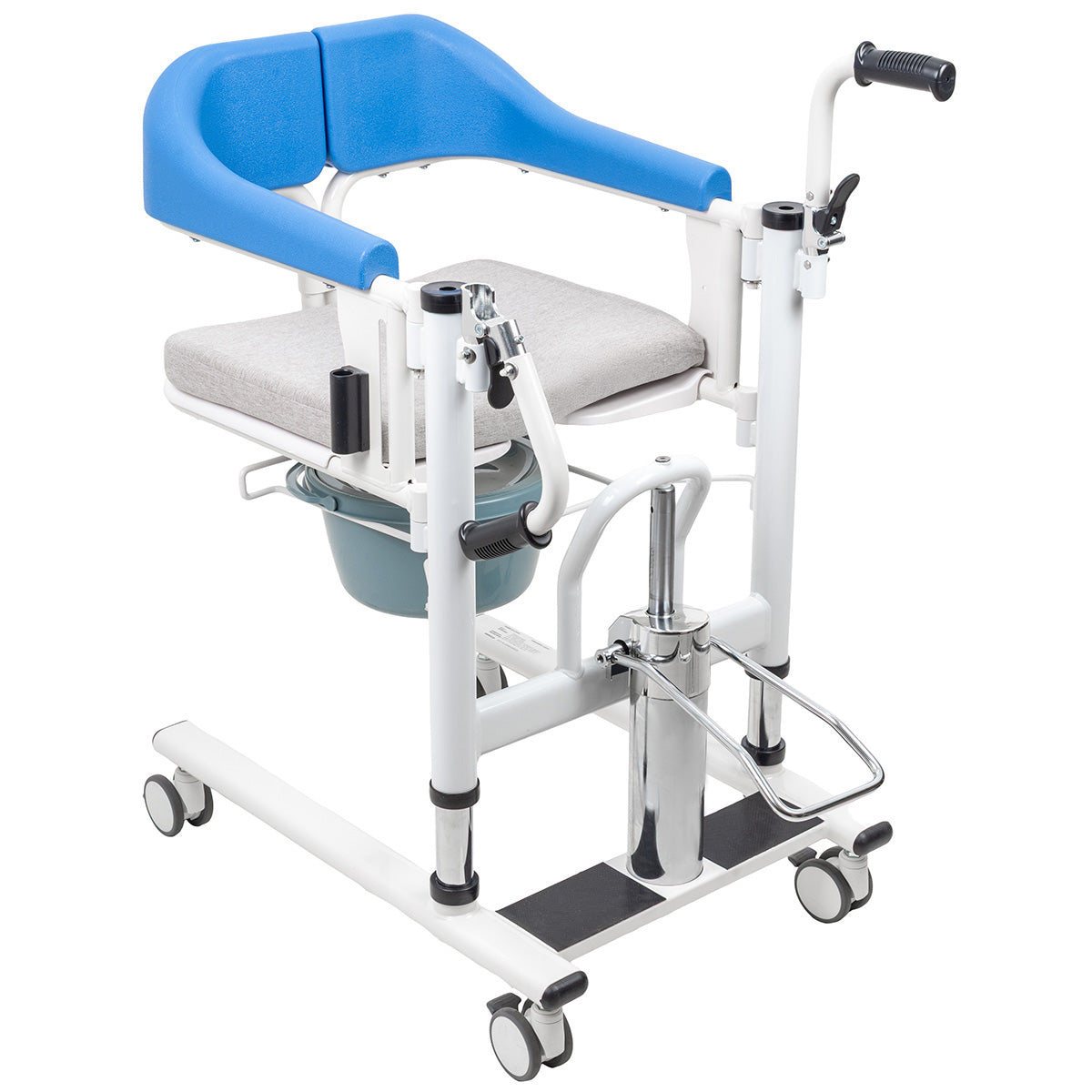 Silla cómodo hidráulica de transferencia Medical Store con diseño robusto y ergonómico, ideal para pacientes con movilidad reducida.