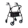 Andadera ortopédica rollator para adulto con estructura de acero y ruedas todoterreno.