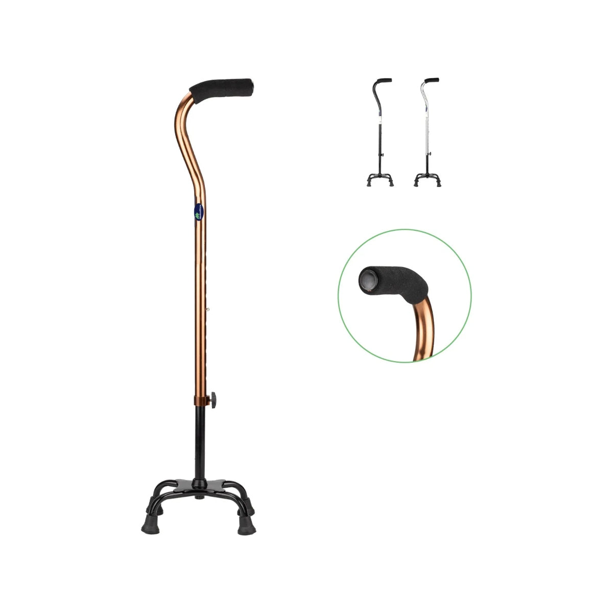 Bastón 4 Apoyos Ajustable De Aluminio Antiderrapante Ligero Estable Reforzado Ergonómico Seguro Cómodo Portátil Adultos Mayores