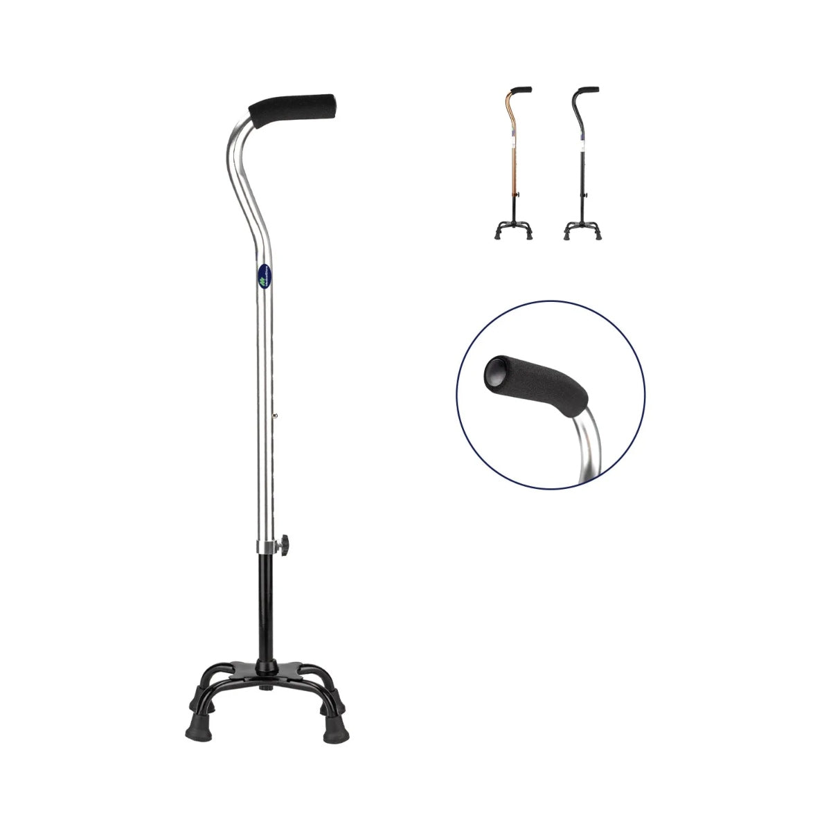 Bastón 4 Apoyos Ajustable De Aluminio Antiderrapante Ligero Estable Reforzado Ergonómico Seguro Cómodo Portátil Adultos Mayores