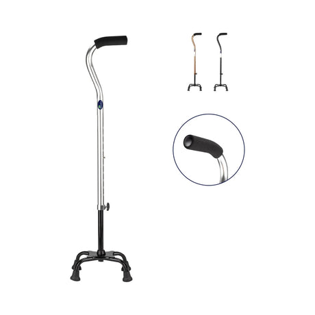 Bastón 4 Apoyos Ajustable De Aluminio Antiderrapante Ligero Estable Reforzado Ergonómico Seguro Cómodo Portátil Adultos Mayores