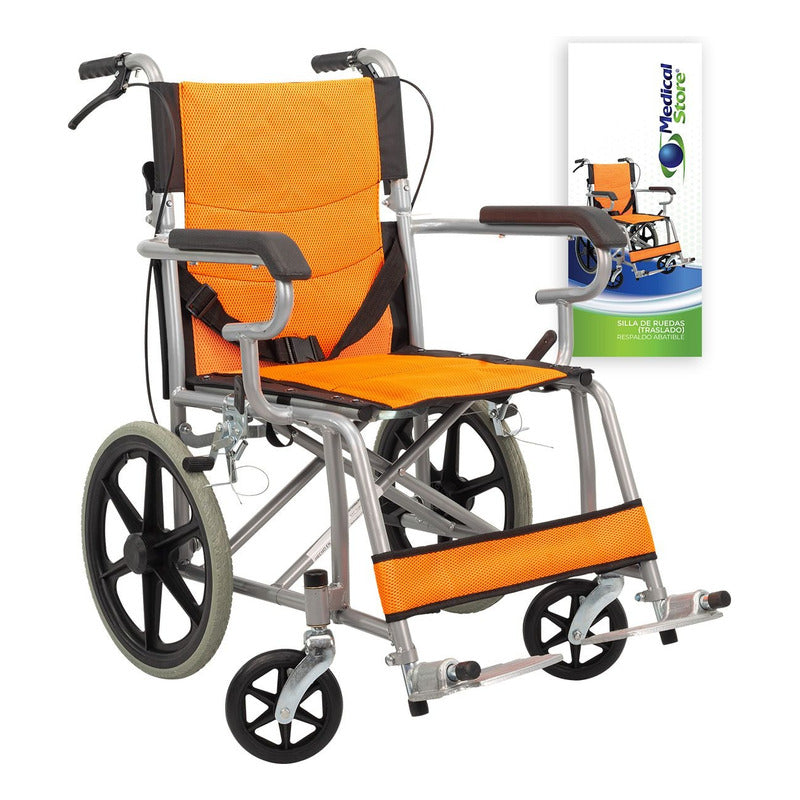 Silla De Ruedas Ligera  Plegable Traslado Compacta Con Freno