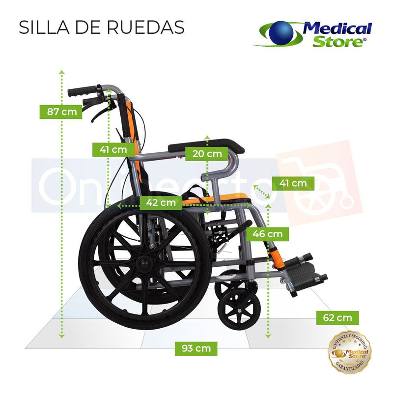 Silla De Ruedas Ligera Traslado Plegable Compacta Con Freno