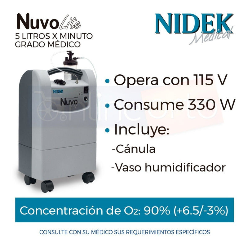 Concentrador Nidek Nuvo Lite 5 Lts C/n 2 Vasos Y 2 Canulas