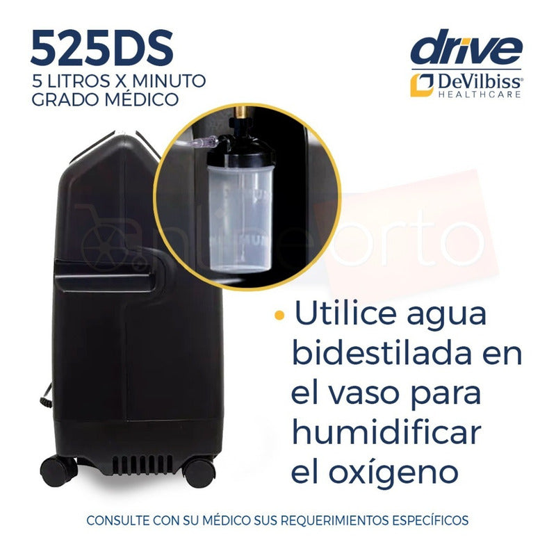 Concentrador De Oxigeno 5 Lts Drive Con Doble Vaso Y Cánula