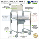 Silla Comodo 3 En 1 Baño Ducha Aumento Wc Ligero Aluminio