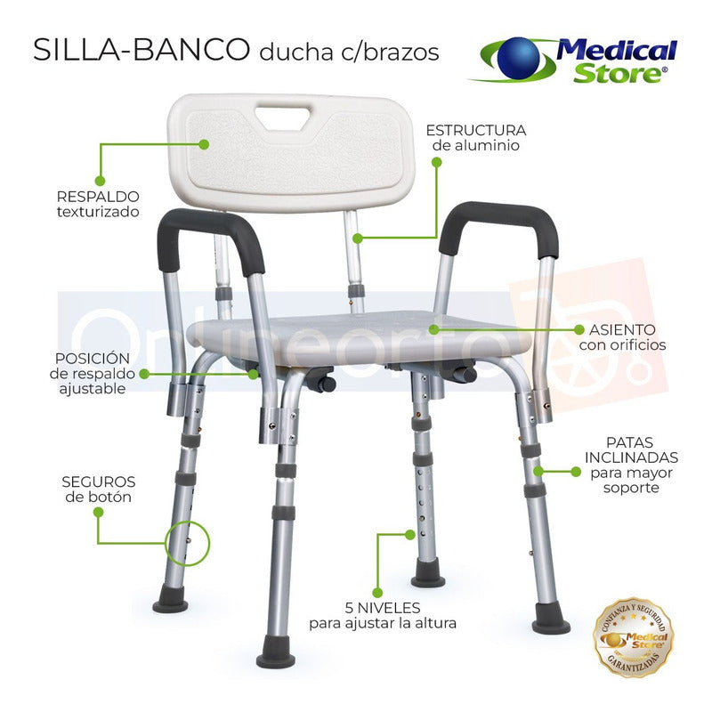 Silla Ducha Baño Ajustable Brazos Respaldo Drive Envio Grat.