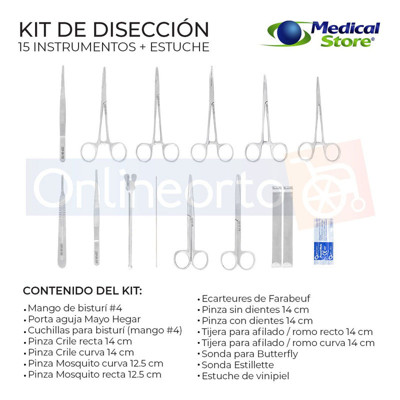 Set Kit Estuche Disección Quirurgico Estudiante Con Estuche