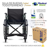 Silla De Ruedas Todo Terreno Traslado Acero Plegable Ligera