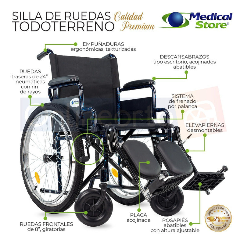 Silla De Ruedas Traslado Neumática Todo Terreno Ligera