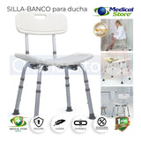 Silla Ducha Baño Respaldo Altura  Ajustable  Aluminio Banco