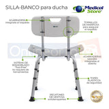 Silla Ducha Altura  Ajustable  Baño Respaldo Aluminio