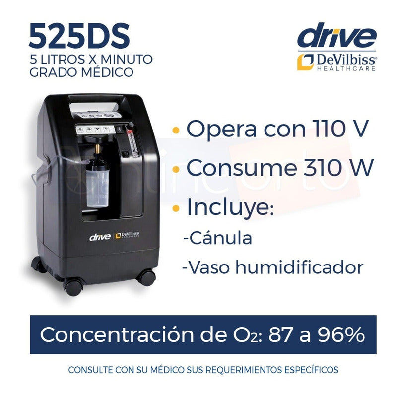 Concentrador De Oxigeno 5 Lts Drive Con 2 Vasos Y Cánula