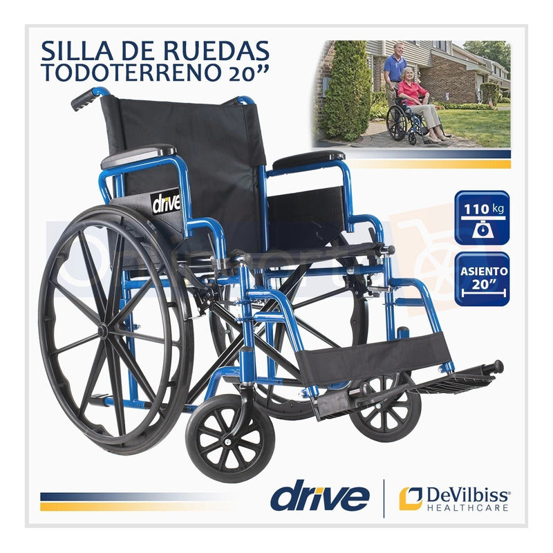 Silla De Ruedas Descansabrazos Y Descansapies 20  De Lujo Marca Drive Medical Color Azul Marino