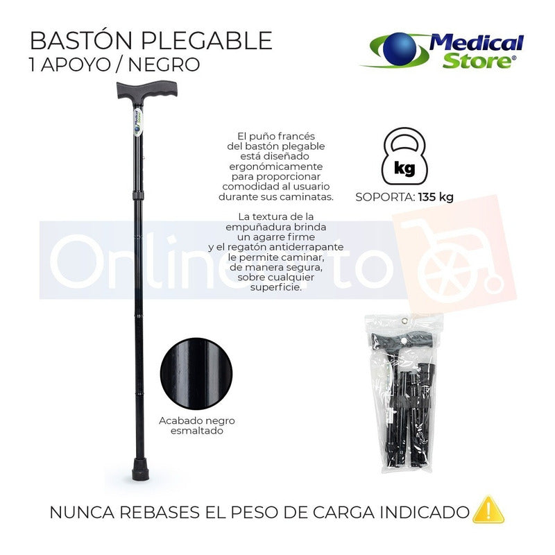 Baston Plegable Con Altura Ajustable Marca Medical Store