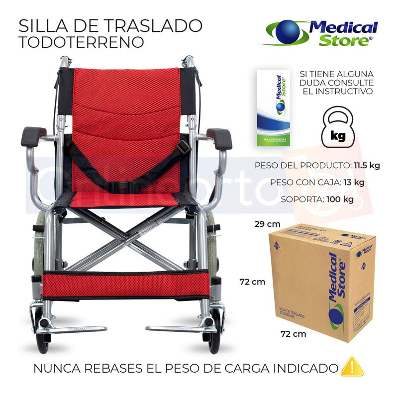 Silla De Ruedas Traslado Plegable Ligera  Freno Compacta