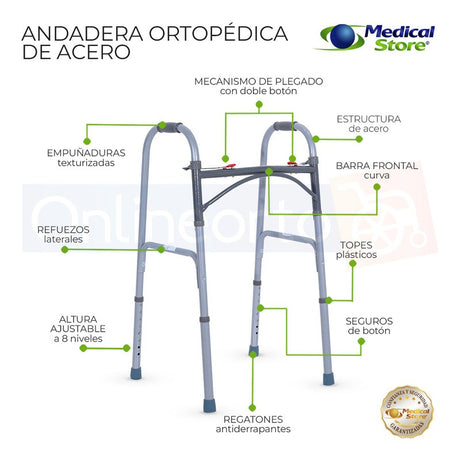 Andadera Ortopédica Acero Plegable Ajustable  Adulto