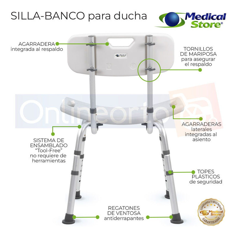 Silla Ducha Baño Respaldo Aluminio Altura Ajustable Drive