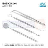 Kit Básico 1x4 Instrumental Acero Inoxidable Dental