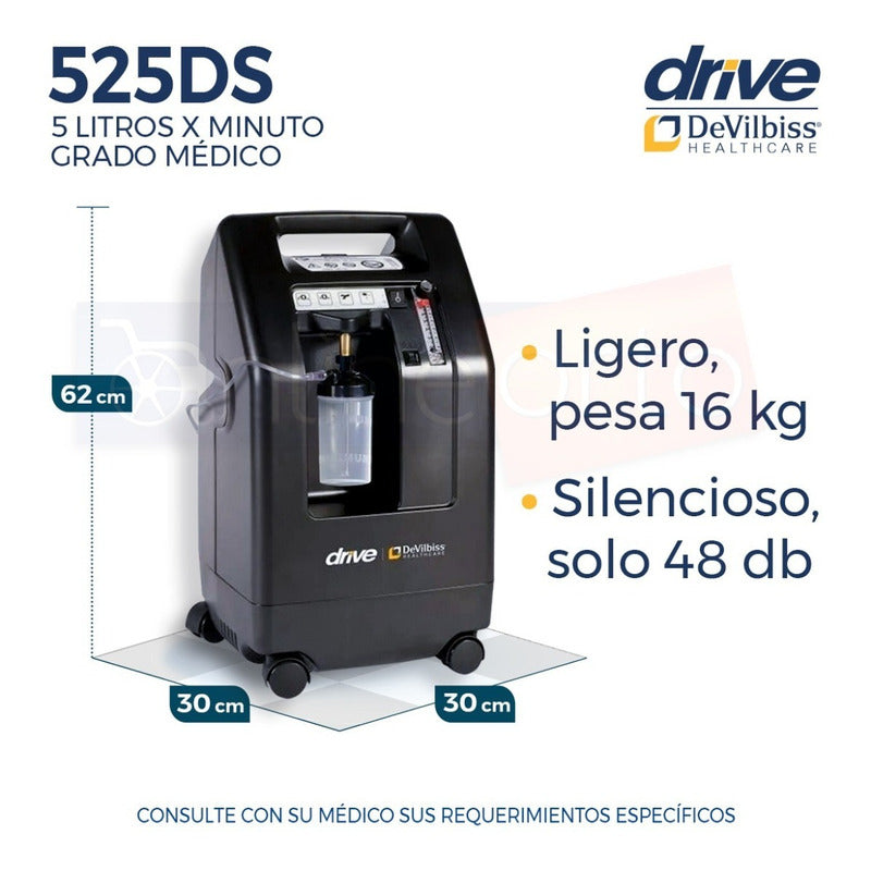 Concentrador De Oxigeno 5 Lts Drive Con Doble Vaso Y Cánula