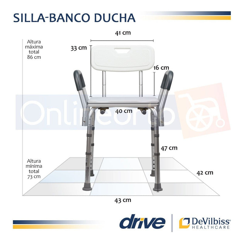 Silla Ducha Baño Ajustable Brazos Respaldo Drive Envio Grat.