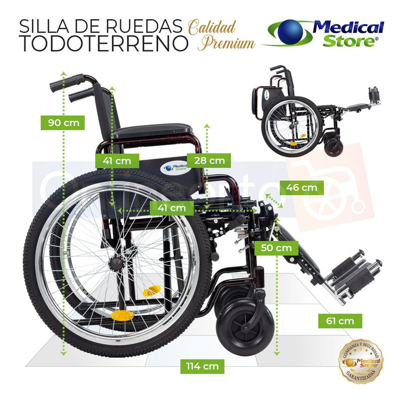 Silla De Ruedas Traslado Neumática Todo Terreno Ligera