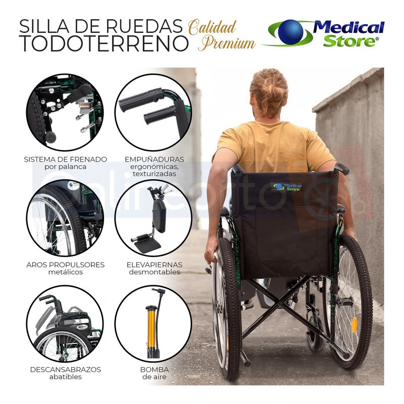 Silla De Ruedas Todo Terreno  Elevapiernas Neumatica Ligera