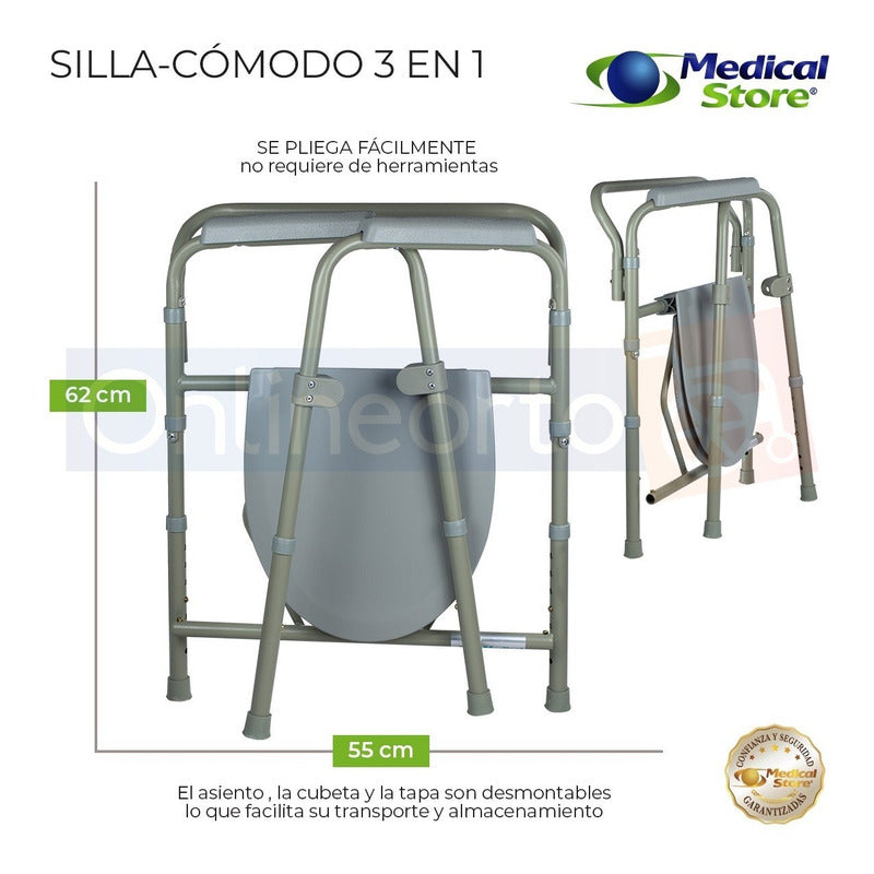 Silla Comodo Aumento Ducha Para Baño Plegable 3 En 1 Drive